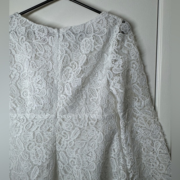 NWT STAUD Beth White Floral Guipure Lace Retro Flare Sleeve Square Neck Dress 4 - Picture 14 of 17
